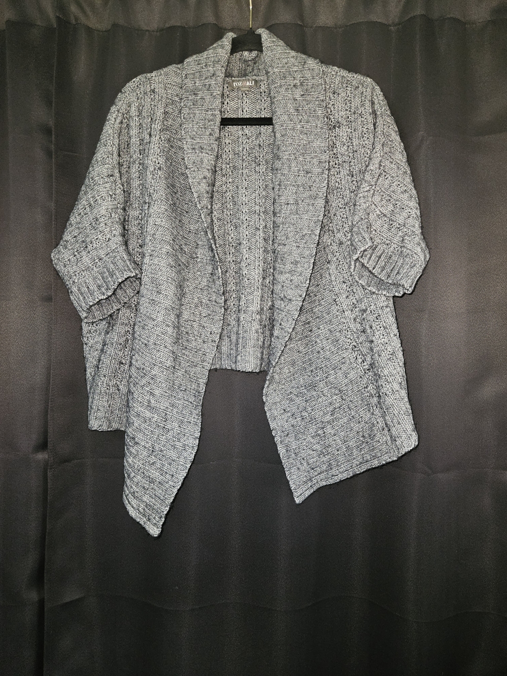Roz & Ali Gray Marled Open Front Cardigan Sweater 1X Short Sleeve